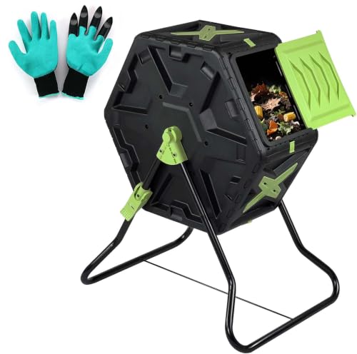 Simply Bio 21 Gallon Outdoor Compost Tumbler Bin – BPA-Free, Rotating Composting Bin for Garden, Yard, and Kitchen Waste, Fast Soil Creation, Weather-Resistant Outdoor Composter with Glove - size: 22-Gallon
