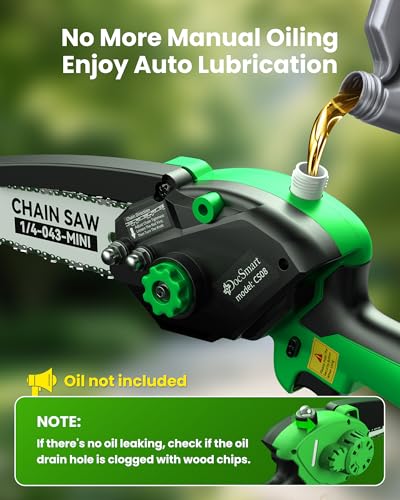 Mini Chainsaw with 1000W Brushless Motor, 8 inch & 6 inch 2 Batteries - color: Green