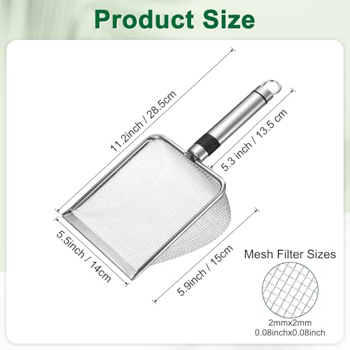 M METERXITY 1-Pack Gardening Soil Sifter, 2 mm Mesh Stainless Steel Sand Soil Compost Sieve with Stainless Steel Handle for Sand/Dirt/Rock Compost, Screen Potting Scoop [Silver Tone] - size: 2 mm