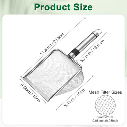 M METERXITY 1-Pack Gardening Soil Sifter, 2 mm Mesh Stainless Steel Sand Soil Compost Sieve with Stainless Steel Handle for Sand/Dirt/Rock Compost, Screen Potting Scoop [Silver Tone] - size: 2 mm
