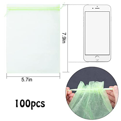 6x8 Inch 100 Pieces Green Fruit Protection Bags- Fruit Netting Bags with Drawstring,Garden Fruit Cover Mesh Bag to Protect Plants from Pest Birds Squirrels - color: Green, size: 6 x 8 Inch