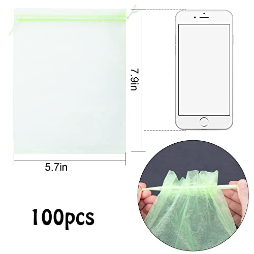 6x8 Inch 100 Pieces Green Fruit Protection Bags- Fruit Netting Bags with Drawstring,Garden Fruit Cover Mesh Bag to Protect Plants from Pest Birds Squirrels - color: Green, size: 6 x 8 Inch