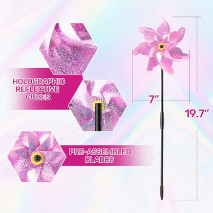 BATTIFE Preassembled Reflective Pinwheels for Yard & Garden, Pink, 10 Pack - color: Pink, size: 10 Pack