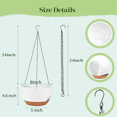 Set of 4-8 Inch Self Watering Hanging Planters for Indoor Outdoor，Hanging Plant Pots with Drainage & Removable Tray, Hanging Pots Holder for Ivy, Pothos, Ferns, Balcony & Patio, White Brown - color: White Brown