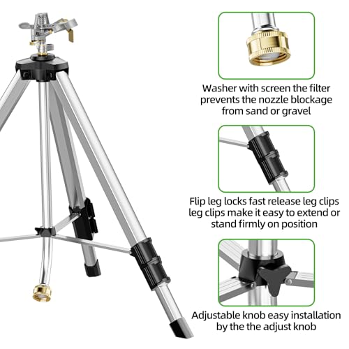 SPECILITE Brass Impact Sprinkler on Tripod Base, Waters up to 90ft, 50 inch