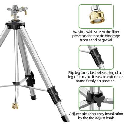 SPECILITE Brass Impact Sprinkler on Tripod Base, Waters up to 90ft, 50 inch