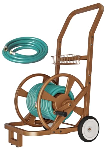 Artigarden Garden Hose Reel Cart with Wheels, Outdoor Water Hose Cart Brown - color: Brown, size: Holds 125 ft