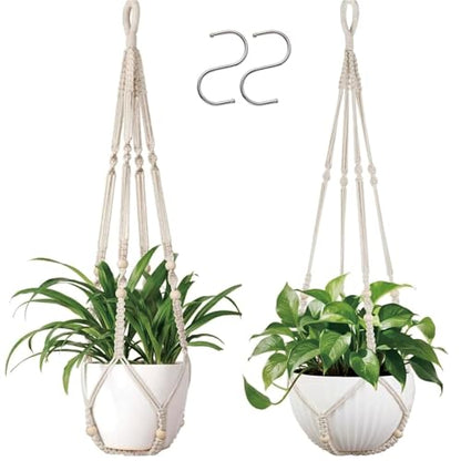 2 Pack Macrame Plant Hanger, 36 in Ivory Hanging Planter Holder