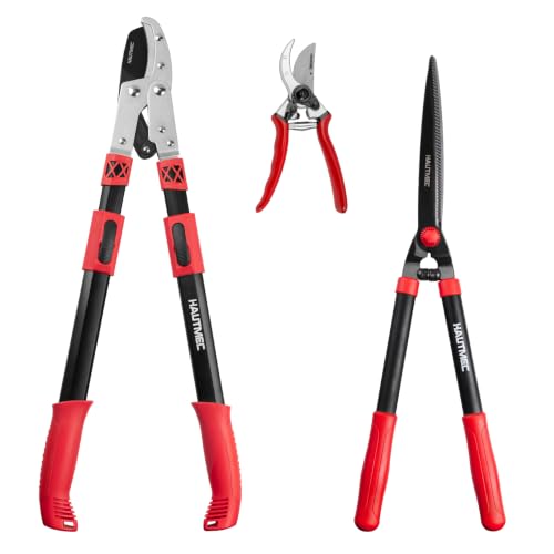 HAUTMEC Pro Loppers Hedge Shears & Pruners Combo Set 3-Piece Garden Pruning Shears Hedge Clippers,Heavy Duty Tree & Shrub Kit for Yard, Lawn & Garden, Professional Branch Cutter Tree Trimmer,HT0462 - color: 3pcs Lopper Set