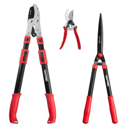 HAUTMEC Pro Loppers Hedge Shears & Pruners Combo Set 3-Piece Garden Pruning Shears Hedge Clippers,Heavy Duty Tree & Shrub Kit for Yard, Lawn & Garden, Professional Branch Cutter Tree Trimmer,HT0462 - color: 3pcs Lopper Set