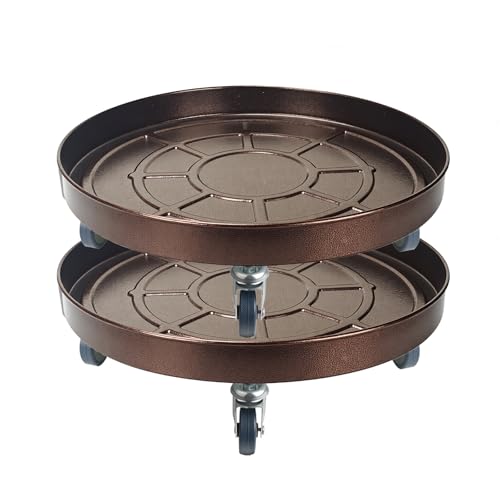 16 Inch Heavy Duty Plant Stand on Wheels, Round Plant Caddy with Wheels for Indoor & Outdoor Use, Metal Rolling Tray for Potted and Small Furniture (Copper 2 Pcs) - color: Copper2-16IN