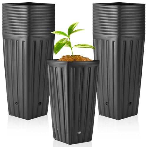 Nuenen 100 Pcs Tall Tree Pot, Plastic Deep Nursery Pots, 9.8" H X 5.9" W - size: 9.8" H X 5.9" W
