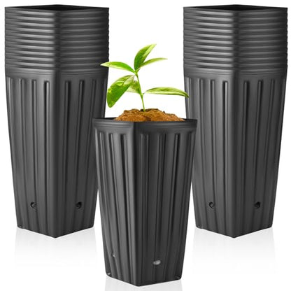 Nuenen 100 Pcs Tall Tree Pot, Plastic Deep Nursery Pots, 9.8" H X 5.9" W - size: 9.8" H X 5.9" W