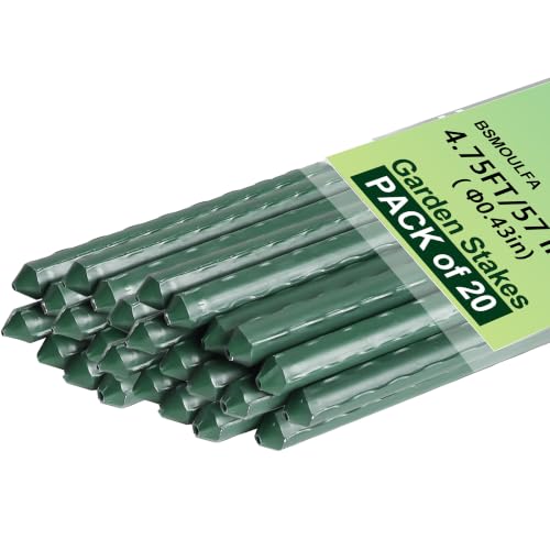 Garden Stakes 57 Inch, Approx 5ft Metal Plant Stakes for Gardening and Farm, 57" Plastic Coated Plant Support for Tomato, Cucumber, Bean, Flower, Potted and More Climbing Plants - size: 57inch, pack of 20