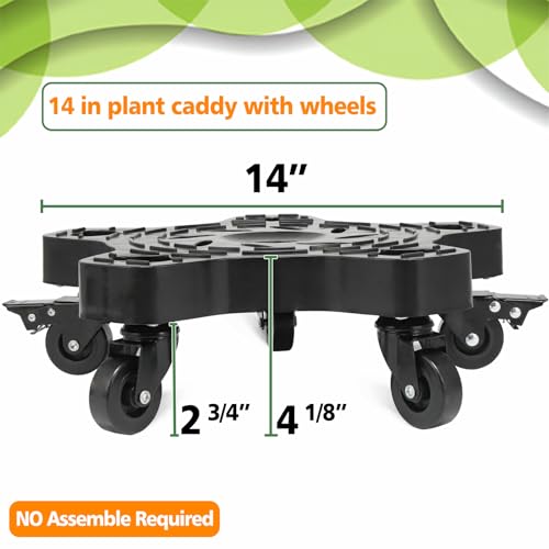 2Packs 14in Plant Caddy with Wheels - 14inch Indoor Outdoor Plant Stand No Assembly Required Flowerpot Down Under Plant Caddie Rolling Plant Dolly with casters Heavy Duty Round Pot Mover Planter