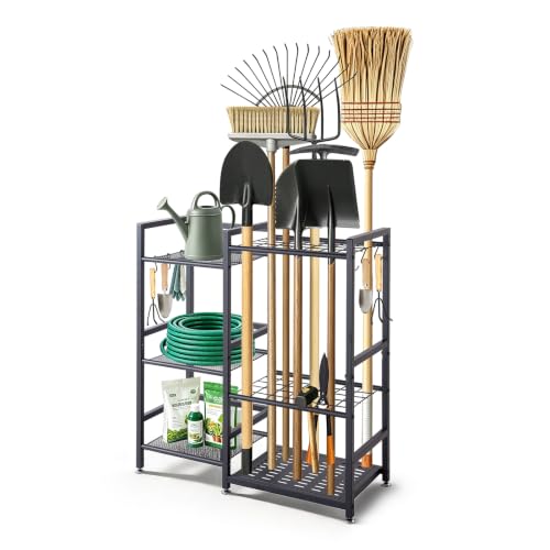 VEVOR Garden Tool Organizer with Guard Rail, 3-Tier Metal Storage Rack