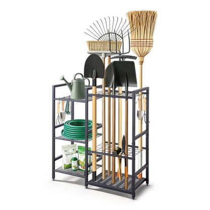 VEVOR Garden Tool Organizer with Guard Rail, 3-Tier Metal Storage Rack
