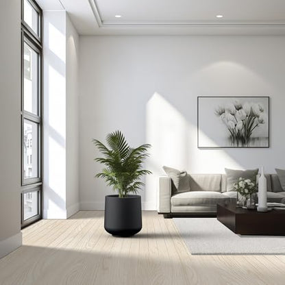 Kante Large Round Curved Black Concrete Planter 16.5" Dia, Outdoor - color: Black, size: 15.3" D