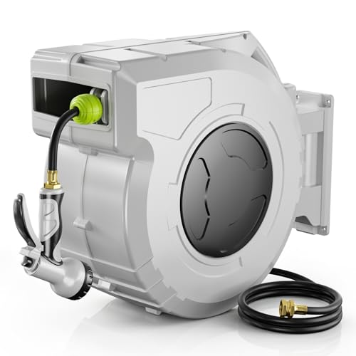Retractable Garden Hose Reel, 1/2 Inch x 130ft, Wall Mounted Hose Reel - size: 1/ 2"130 FT
