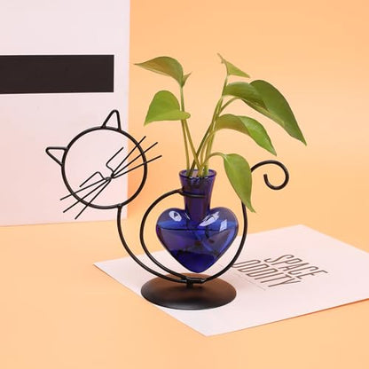 Plant Terrarium Propagation Station Gifts for Women Cat Lover - color: Blue
