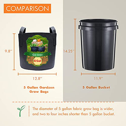 Gardzen 6-Pack 5 Gallon Grow Bags Fabric Pots with Heavy Duty Handles - size: 5 Gallons