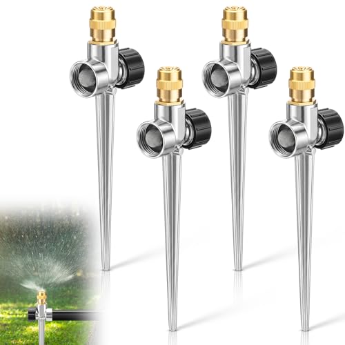 Tioncy 4 Pack Metal Lawn Sprinklers with Adjustable Brass Nozzle, Silver - color: Silver