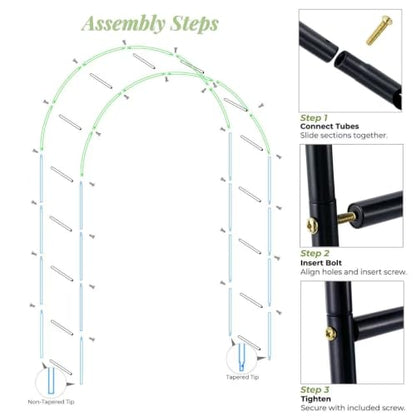 Thickened Tube Garden Arch,7.3ft Heavy-Duty Metal with 16mm Steel Tubes & 0.5mm Thickened Wall, Durable Outdoor Trellis for Climbing Plants,Roses,Garden Party,Ceremony & Decorations (Black)