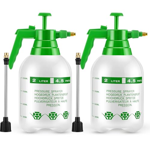 2 Set Handheld Pump Sprayers 0.5 Gallon Water Spray Bottles 2l Garden Plant Pump Sprayers with Adjustable Steel Nozzle Extended Rod for Plant Mist Watering Cleaning Spraying Fertilizing - color: White, size: 2L