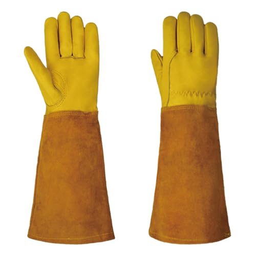 3-in-1 Gloves for Gardening, Farming & Cleaning, Stab-Proof, Anti-Slip, Wear-Resistant, Comfort, Breathable, Durable - color: Yellow-leather, size: Medium