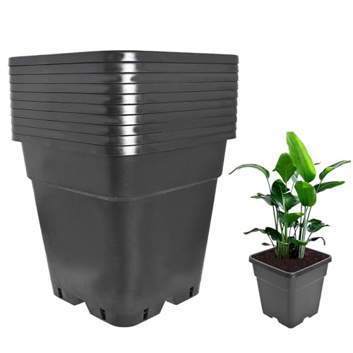 Plant Pots Flower Pot 10-Pack 7 Gallon Planter Nursery Pot Garden Seedling Planters Containers Plastic Injection Molded Pots with Drainage Holes for Outdoor Indoor Plants Vegetables, Black - color: Black, size: 7 Gallon - Square