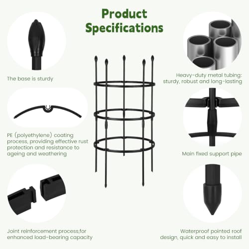 3-Plant Support, 19.6 inches in Diameter × 39 inches high; Plant Support for Peonies; Stackable Metal core Poles with PVC Coating; Garden Support Frames for Plants Such as Tomatoes and Peonies