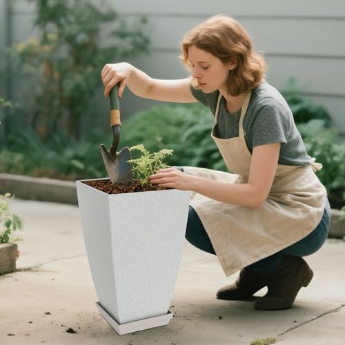 Neoaider Set of 2 Tall Planter, 21 inch Large Plastic Planter, Bluish Gray - color: Bluish-gray