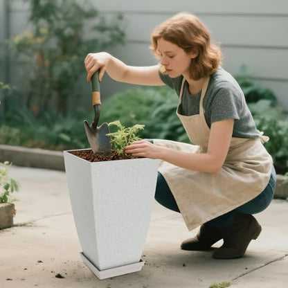 Neoaider Set of 2 Tall Planter, 21 inch Large Plastic Planter, Bluish Gray - color: Bluish-gray