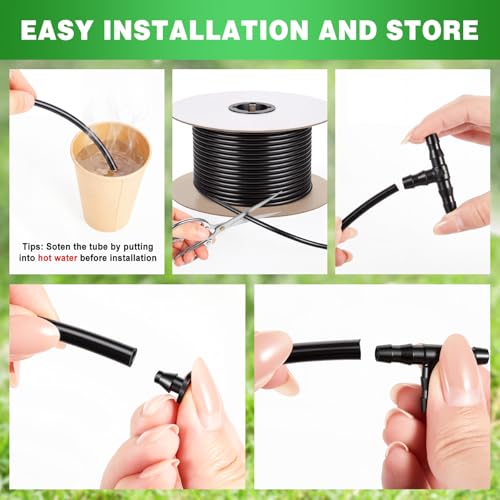 100 ft 1/4 Inch Drip Irrigation Tubing Kit, 1/4" Black Drip Hose with 110 Pcs Fittings, Distribution Hose Tube Set with Spool for Garden DIY Irrigation System