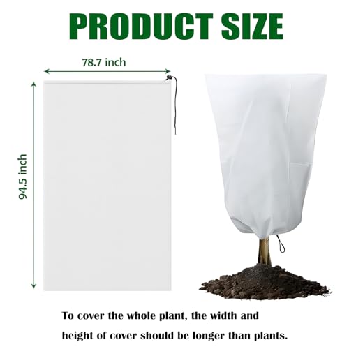 5-Pack Plant Covers Freeze Protection, Drawstring Tree Cover with Zipper, Winter Freeze Plant Protection, Tree Jacket Frost Blanket for Outdoor Plants, 78.7”×94.5” - size: 54"×72"