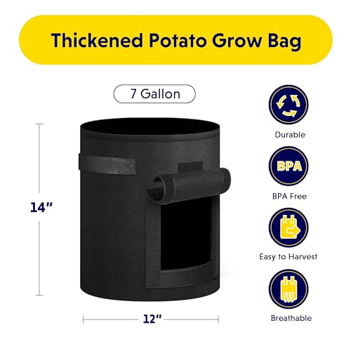 iPower 5-Pack 7-Gallon Potato Grow Bags Planter Pots with Handle, Access Flap and Visual Window, Easy to Harvest, Thickened Non-Woven Aeration Fabric Container for Tomato, Carrot, Fruits, Vegetables - size: 7 Gallon