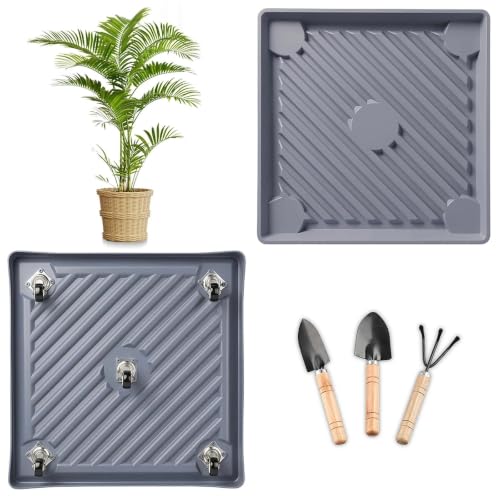 14.5" SquarePlant Caddy Beige with Hidden Wheels & Garden Tools Set - size: 14.56 Inch - Grey (1 Pcs)