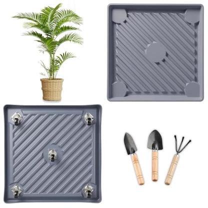 14.5" SquarePlant Caddy Beige with Hidden Wheels & Garden Tools Set - size: 14.56 Inch - Grey (1 Pcs)