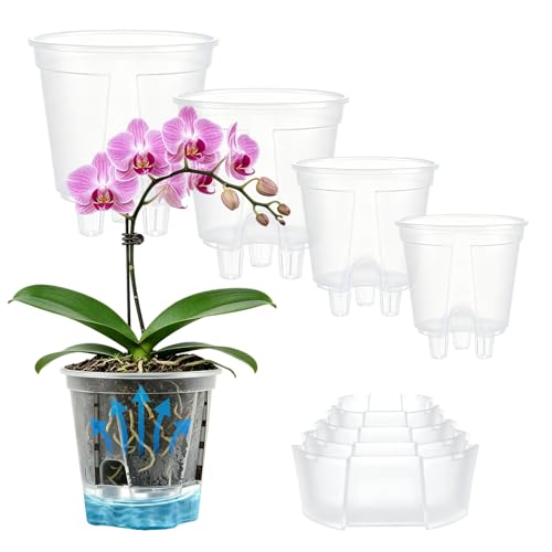 Cdd's Path Self Watering Pots Set with Deep Water Tank, Large Drainage Holes, Reservoir & Air Pipes, 5/6/7/8 Inch Naked Root Planter for Indoor Outdoor Plants, Flowers, Seedlings, Clear, 4 Pack - size: 5/6/7/8 inch-4 Pack