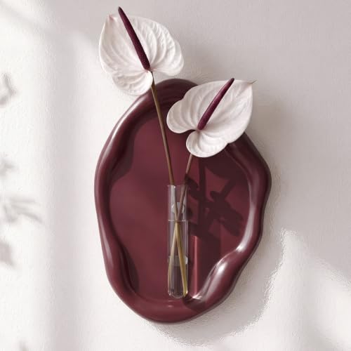 Modern Wall Mounted Resin Vase with Magnetic Glass Tube, Maroon - color: Maroon