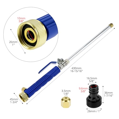 QWORK High Pressure Power Washer Wand, Water Hose Nozzle with 2 Spray Tips, Adjustable Watering Sprayer Cleaning Tool