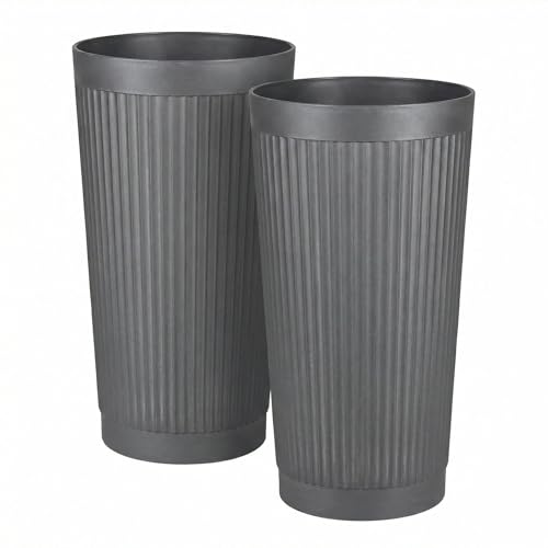 TUYOHW 24 Inch Tall Round Plastic Planter with Self Watering System, Large Indoor Outdoor Planter for Home, Patio, Garden - color: Gray-round