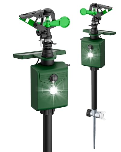 Motion-Activated Sprinkler, Solar Animal Repellent Outdoor - Deer Cat Deterrent with Motion Sensor & Flashing Lights, Protects Yard & Garden from Deer, Cats, Raccoons