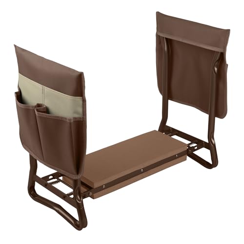 Pure Garden Garden Kneeler and Seat - 2-in-1 Foldable Garden Kneeling Pad and Stool with Removable Pockets for Gardening Tools - Gardening Gifts for Women, Mom, Dad, Seniors or Grandparents (Brown) - color: Brown and Tan