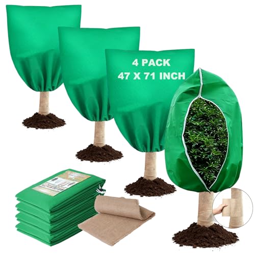 Plant Covers for Freeze Protection, 4 Pack 47" x 71" Drawstring - size: 47 x 71 Inch 4 Pack