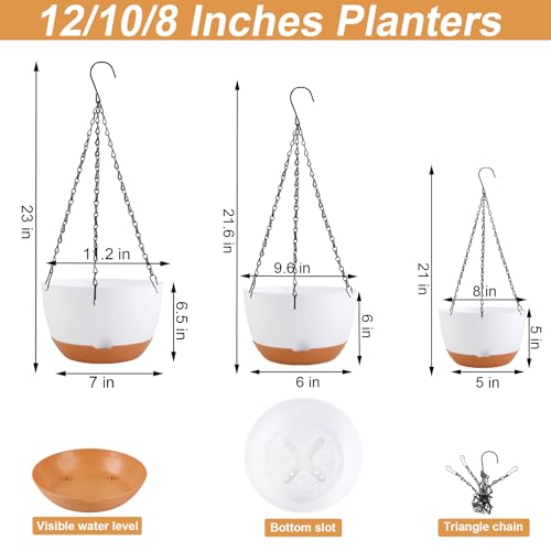 KPUVX Hanging Planters, 8/10/12 inch, 3 Pack, White - color: White, size: 8/10/12 inch