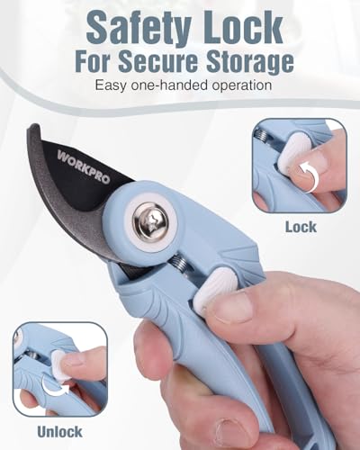 WORKPRO 6.9" Bypass Pruning Shears Gardening Scissors with SK5 Blade, Blue - color: Blue