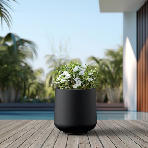 Kante Large Round Curved Black Concrete Planter 16.5" Dia, Outdoor - color: Black, size: 15.3" D