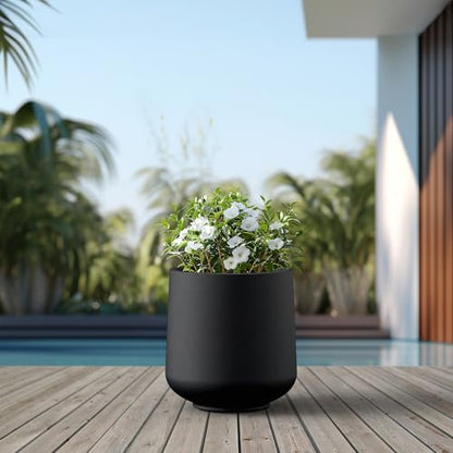 Kante Large Round Curved Black Concrete Planter 16.5" Dia, Outdoor - color: Black, size: 15.3" D