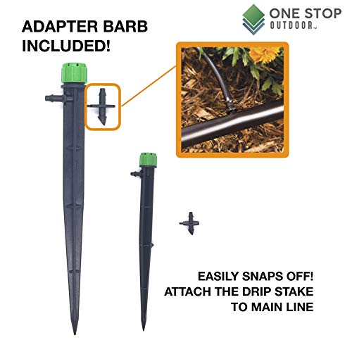 (100-PACK) - 1/4" Inch Universal 360* Degree Drip Emitter On 5" Stake - Adjustable Flow 0-18.5 GPH Fit 1/4 (4-7mm) Drip Irrigation Tubing - Professional Grade Drippers for Drip Irrigation - color: Dripper On Stake